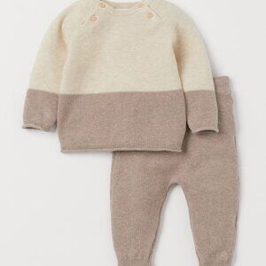 H&M Cotton Knit Set Beige / Sage 3T